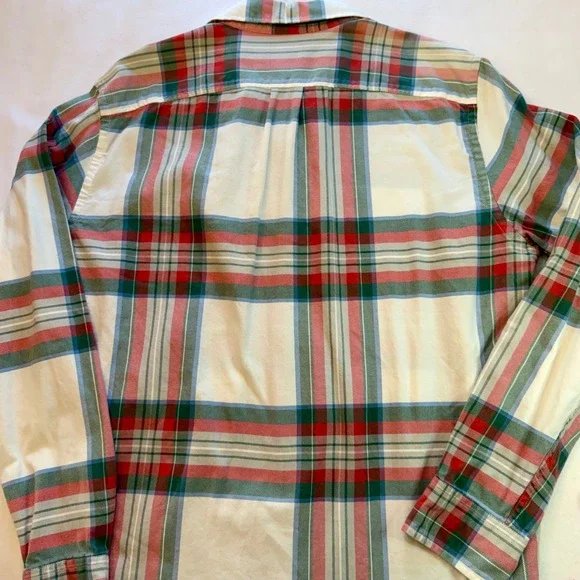 J.Crew Flannel Long Sleeve Button Down Men's L White‎ Red Green Preppy Classic - Picture 4 of 7